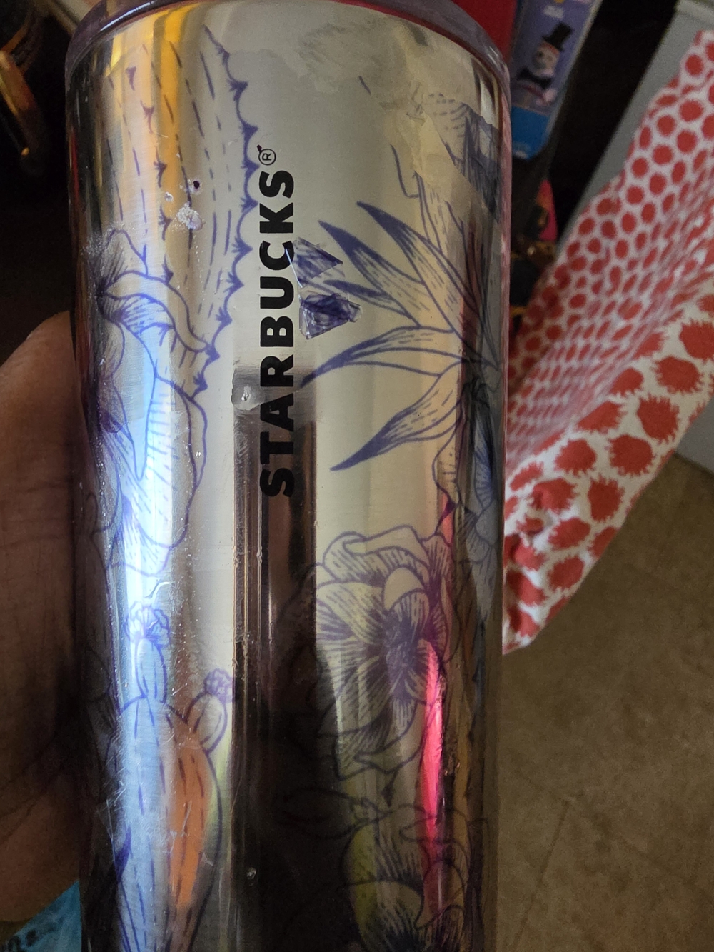 Starbucks Iridescent Floral Tumbler in Silver with Purple Accents